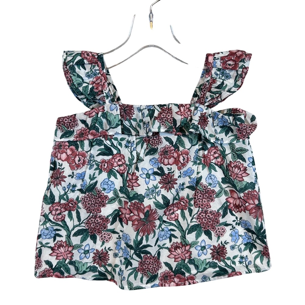 NWT Janie and Jack Girls 2T Floral Ruffle Strap Button Back Cotton Blouse Top